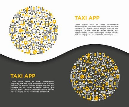 Taxi app concept in circle thin line icons: payment method, promocode Stock Illustration