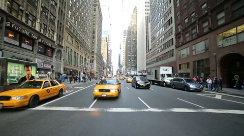 Taxi Cab Driving through Manhattan New York City, NYC, USA Stock Footage