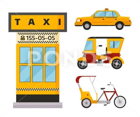 Taxi cab isolated vector illustration white background passenger car transport Stock Illustration