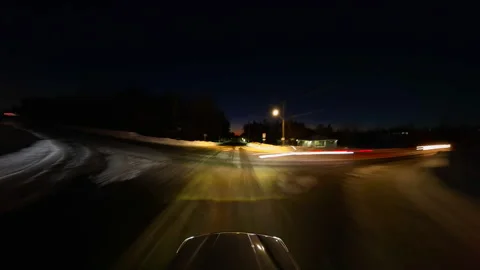 Taxi cab point of view time lapse hyperlapse through night Barrie city near.. 動画素材 338298130