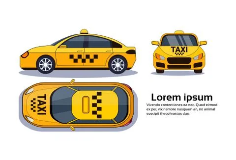 Taxi Car On White Background Isolated Top, Side And Front View Over Copy Space Stock Illustration