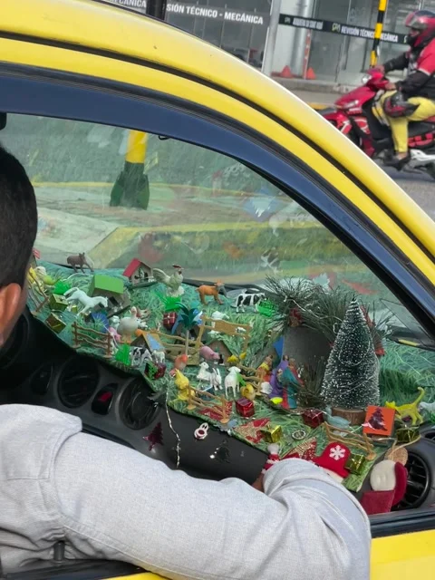 Taxi Driver Creates Complex Nativity Scene on Dashboard, Bucaramanga, Colombia - Stock Footage 256611736