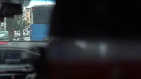 Taxi Driver Inside Interior Cab Rear View Mirror Meter Raining Windshield 4K Stock Footage 180394407