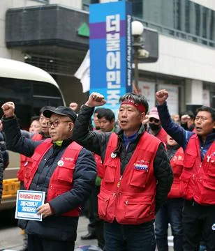 Taxi drivers call for implementation of salary system, Seoul, Korea - 25 Mar 201 Stock Photos