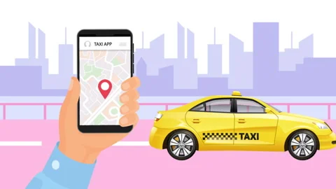 The Taxi Ordered via Mobile Application Reaches the Location Video stock 287241537