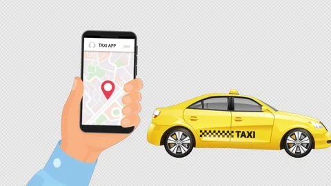 The Taxi Ordered via Mobile Application Reaches the Location Alpha Channel Video stock 287242035