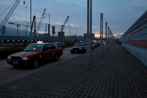 Taxi Queue During Dusk Stock Photos