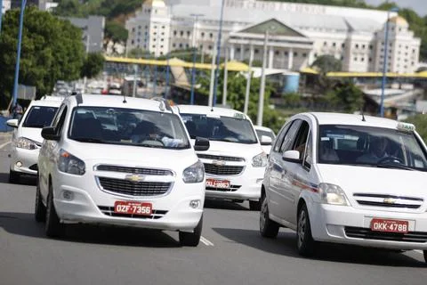 Taxi queue waiting for a passenger Stock Photos