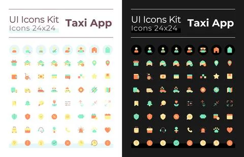 Taxi service flat color ui icons set for dark, light mode 스톡 일러스트