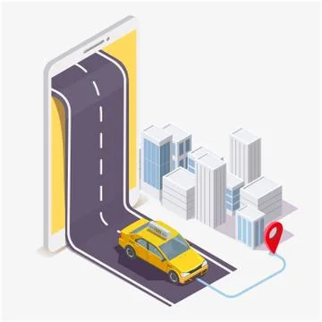 Taxi service mobile application, vector flat isometric illustration Ilustración de archivo