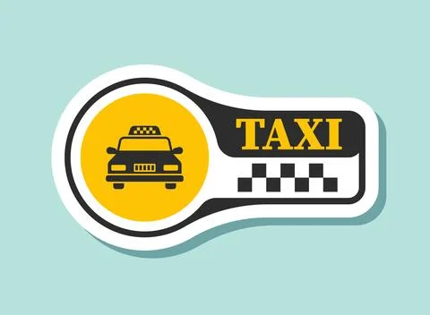 Taxi service sticker icon in flat style. Cab vector illustration on isolate.. Stock Illustration