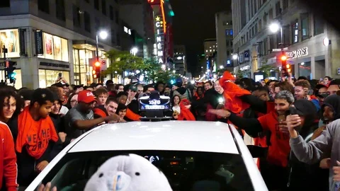 Taxi trying to advance in crowd Stock Footage 114804252