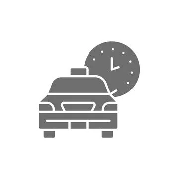 Taxi waiting time, car deadline, schedule ride gray icon. Illustrazione stock