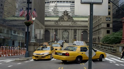 Taxis Park Ave Midtown Manhattan Grand Central Cabs New York City NYC Stock Footage