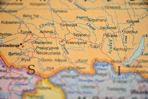 Tayshet on World Map  Soft Blur Travel Photography Highlighting City Location Stock Photos