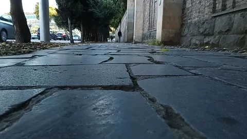 Tbilisi. Bottom view of the sidewalk made of stone Stock Footage 225143873