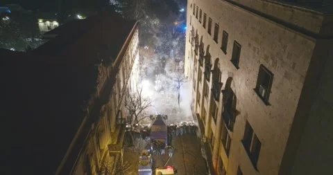 Tbilisi, Georgia. Protest to stand for EU. Water cannon disperses demonstrators. Stock Footage 294432878