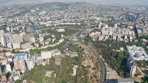 Tbilisi, Heroes square intersection (junction), shoot with drone 4K Stock Footage 124794561