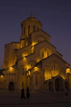 Tbilisi Holy Trinity Cathedral, Sameba, Georgia in the evening, October 2019 Stock Photos