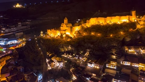 Tbilisi Night Hyperlapse, Old town area Stock Footage 124415994