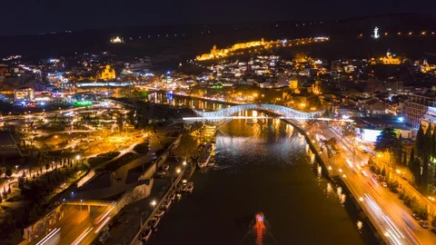 Tbilisi Night Hyperlapse, Old town area Stock Footage 124416130