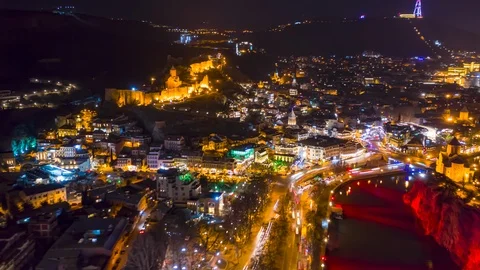 Tbilisi Night Hyperlapse, Old town area 動画素材 124416451