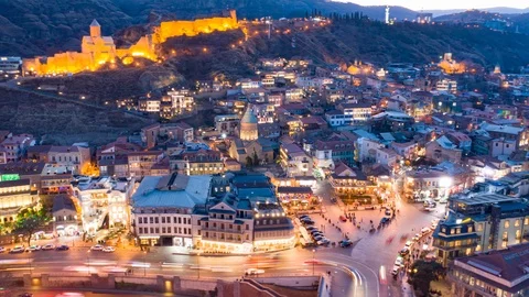 Tbilisi Night Hyperlapse, Old town area Stock Footage 124416577
