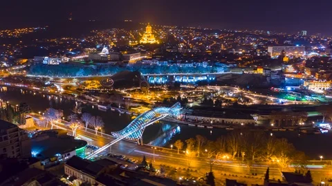 Tbilisi Night Hyperlapse, Old town area Stock Footage 124416589