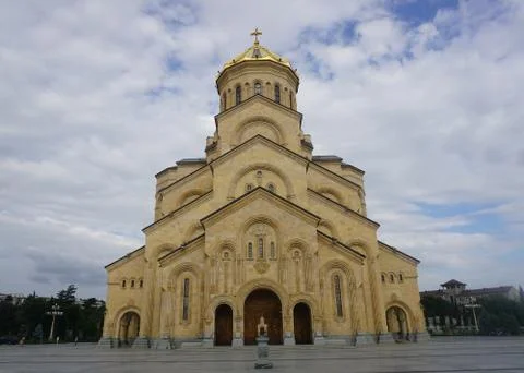 Tbilisi Sameba Cathedral Front View Stock Photos