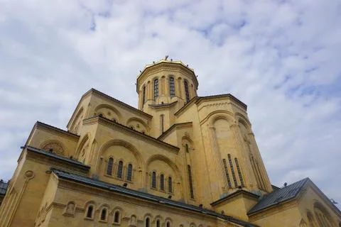 Tbilisi Sameba Cathedral Sloping Position View Stock Photos