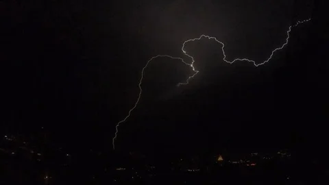 Tbilisi Thunder Storm over night city Stock Footage