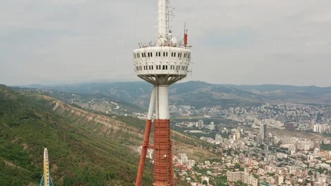 Tbilisi TV Tower, Old Town, Mtatsminda mountain, shoot with drone 4K Stock Footage 124606953