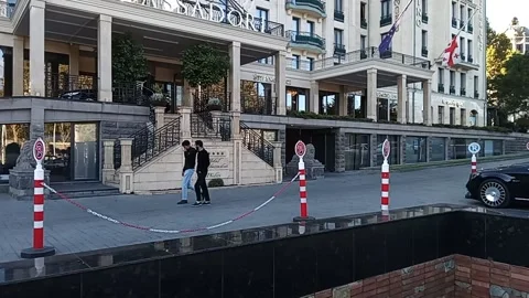 Tbilisi. View of the hotel on the waterfront Stock Footage 225143089