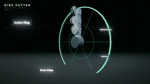 Tbm disc cutter ring bearing closeup animation Video stock 339331348