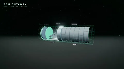 Tbm full cutaway section material flow animation Stock Footage 339331378