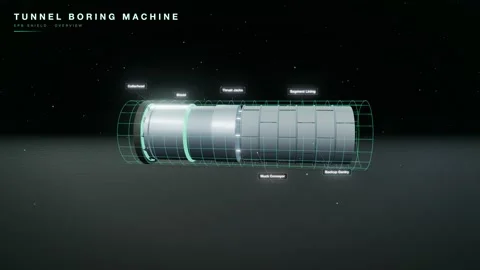 Tbm tunnel boring machine overview animation Stock Footage 339331645
