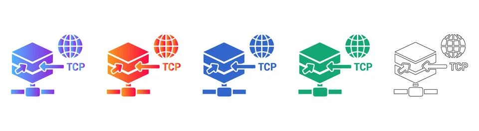 TCP Network Protocol and Data Transfer Icon Set Stock Illustration