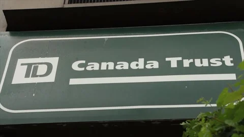 Td canada trust logo horizontal rectangle sign in white on green background Stock Footage 249756361