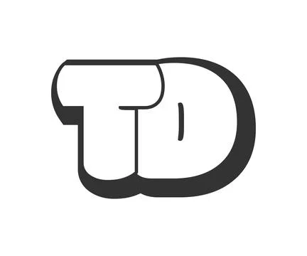 TD logo, bubble comic lettering, rounded in graffiti style black and white .. Illustrazione stock