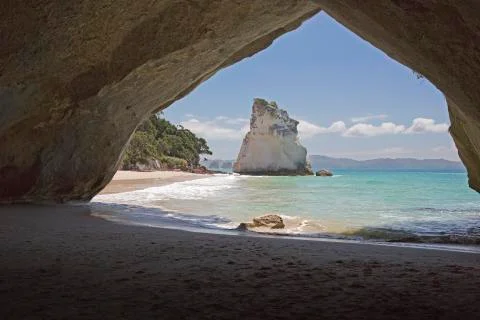 Te Hoho Rock seen from inside the tunnel. Stock Photos