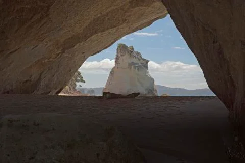 Te Hoho Rock seen through the tunnel. Stock Photos