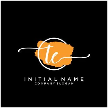 TE Initial handwriting logo design with brush circle Stock Illustration