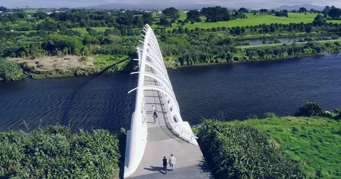 Te Rewa Rewa Bridge, New Plymouth New Zealand Stock Footage 83800040