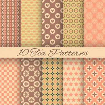 Tea abstract vector seamless patterns (tiling, swatch) 스톡 일러스트