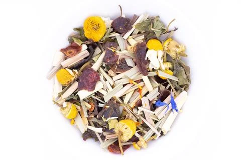 Tea alpine meadow on white background isolate for tea advertising Stock Photos