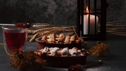 Tea and apple pie in studio Stock Footage 137208470