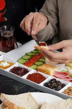 Tea and breakfast Stock Photos