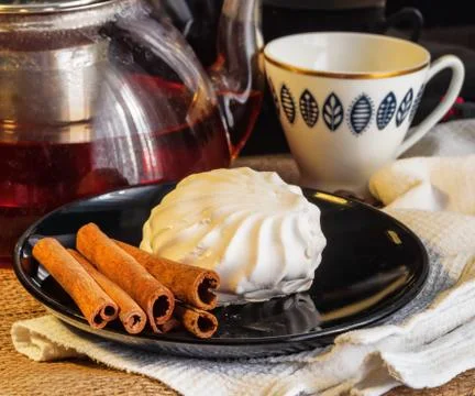 Tea and cake on the table Stock Photos