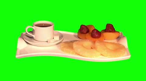 Tea and canned fruit on tray Stock Footage 48161695
