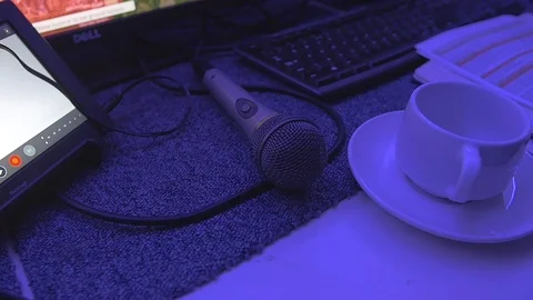 Tea and Coffee Cup and Saucer At Computer Desk 1 Stock Footage 101347512
